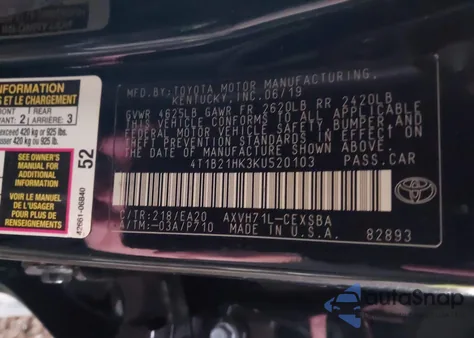 2019 Toyota Camry Hybrid Se from USA, damaged, VIN 4T1B21HK3KU520103